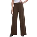 Plus Size Women's Stretch Knit Wide Leg Pant by The London Collection in Chocolate (Size 12) Wrinkle Resistant Pull-On Stretch Knit