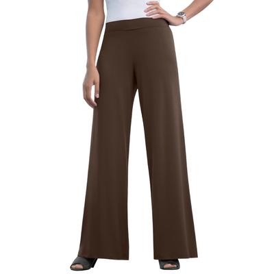 Plus Size Women's Stretch Knit Wide Leg Pant by The London Collection in Chocolate (Size 12)