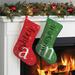 The Holiday Aisle® Name Personalized Green Trim Stocking Polyester/Velvet in Green/White | 10 H x 16 W in | Wayfair