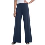 Plus Size Women's Stretch Knit Wide Leg Pant by The London Collection in Navy (Size 30/32) Wrinkle Resistant Pull-On Stretch Knit