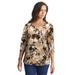 Plus Size Women's Stretch Cotton V-Neck Tee by Jessica London in New Khaki Shadow Floral (Size 12) 3/4 Sleeve T-Shirt