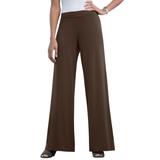 Plus Size Women's Stretch Knit Wide Leg Pant by The London Collection in Chocolate (Size 22/24) Wrinkle Resistant Pull-On Stretch Knit
