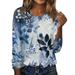 HHei_K womens shirts and blouse Women s Casual Fashion Floral Print Long Sleeve O-Neck Pullover Top Blouse