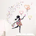 Stickers muraux en PVC en forme de fleur avec papillon et ballon en forme de cœur autocollants