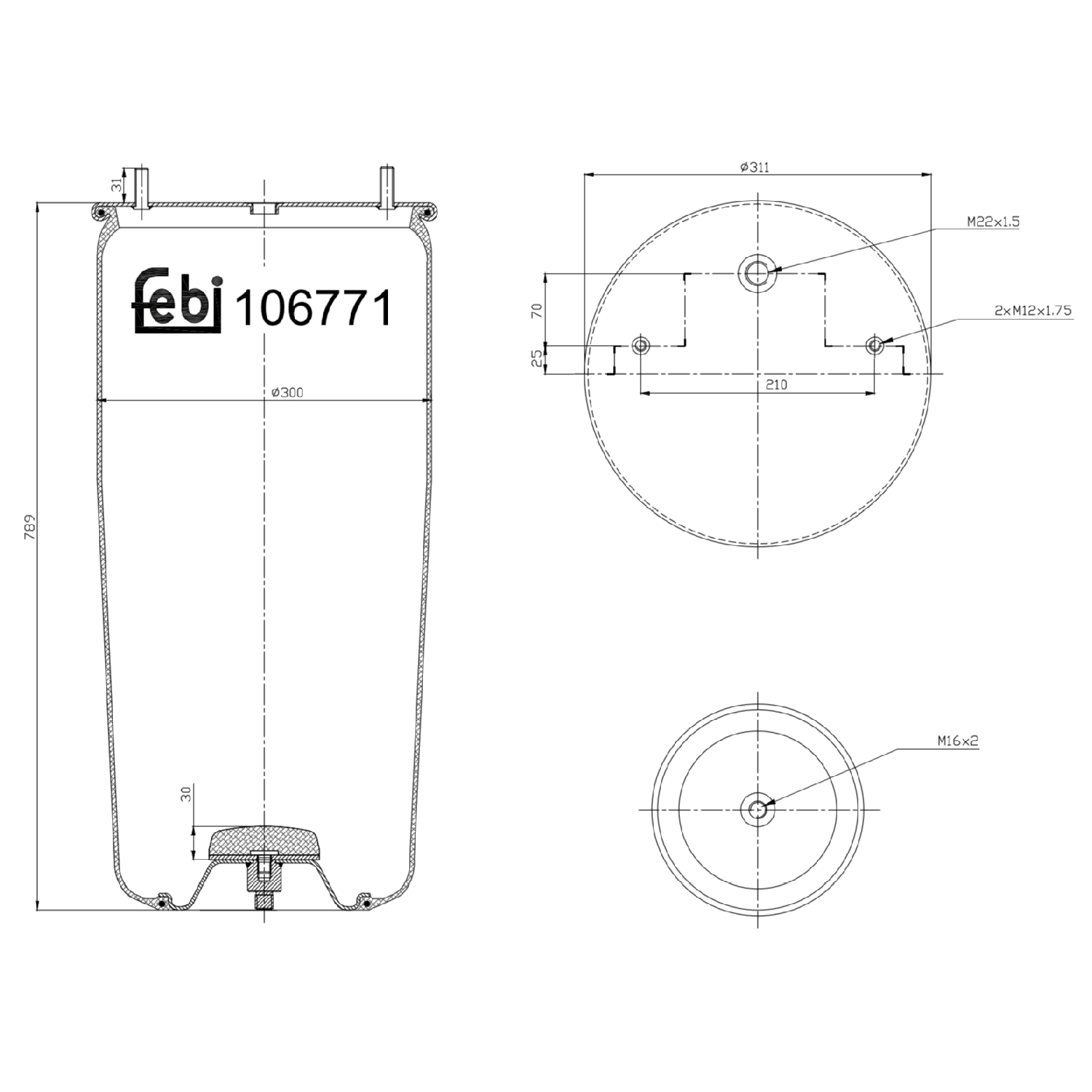 FEBI BILSTEIN Federbalg, Luftfederung Universal ohne Kolben 311mm 106771 Image