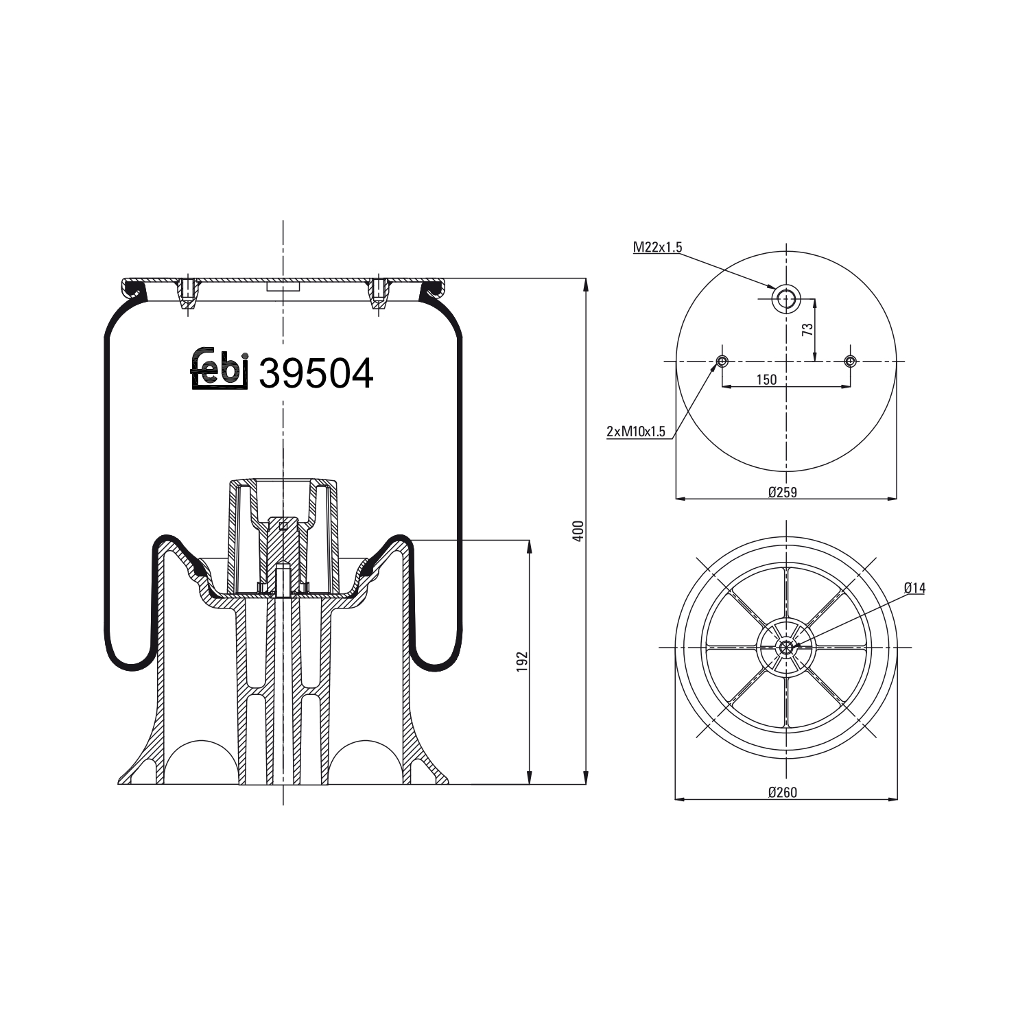 FEBI BILSTEIN Federbalg, Luftfederung Universal mit Kolben 260mm 39504 Image