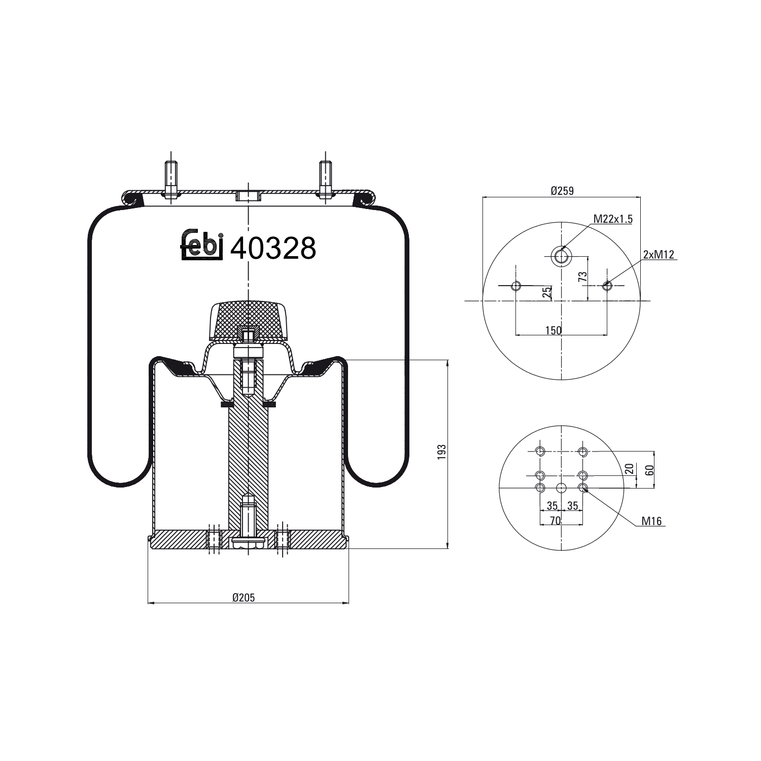 FEBI BILSTEIN Federbalg, Luftfederung Universal mit Kolben 260mm 40328 Image