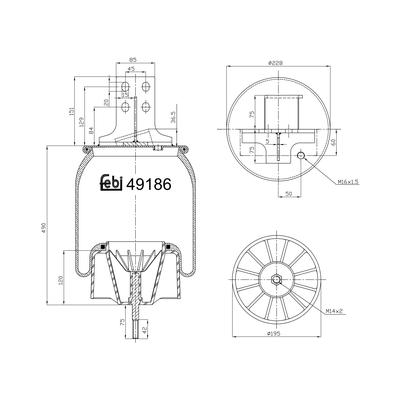 FEBI BILSTEIN Federbalg, Luftfederung Universal hinten rechts links mit Kolben 195mm für IVECO 0041270466 041225901 041270466 49186 Image