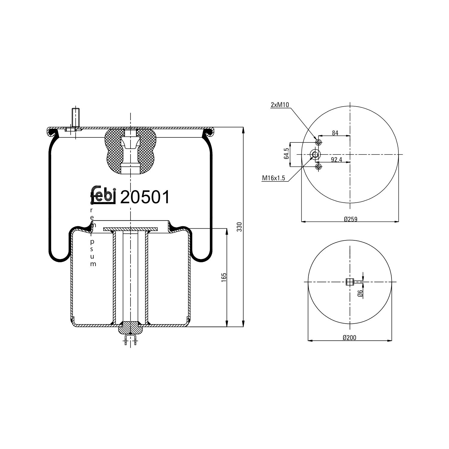 FEBI BILSTEIN Federbalg, Luftfederung Universal mit Kolben für VOLVO 1076594 20554755 20501 Image