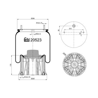 FEBI BILSTEIN Federbalg, Luftfederung Universal mit Kolben 286mm 20523 Image