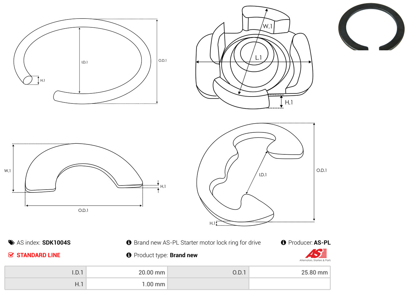 AS-PL Reparatursatz, Starter SDK1004S Universal 25,80mm Image