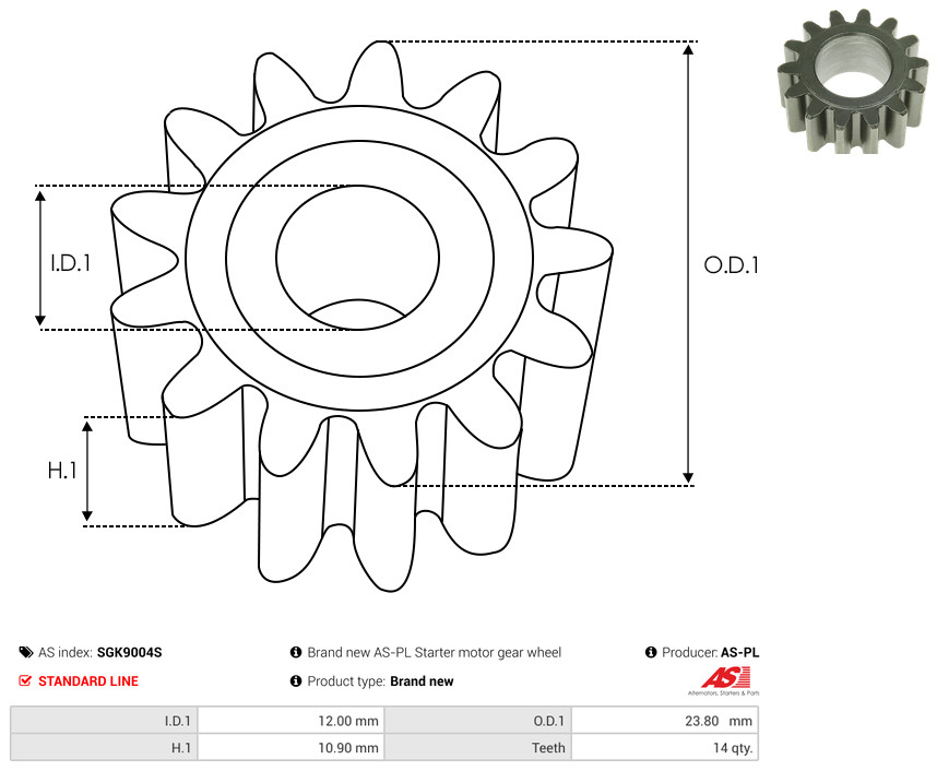 AS-PL Reparatursatz, Starter Universal 23,80mm SGK9004S Image