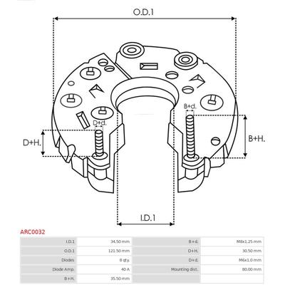 AS-PL Gleichrichter, Generator Universal 121,50mm für VOLVO 3090431 ARC0032 Image