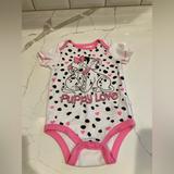 Disney One Pieces | Disney Baby Girl 12 Month 101 Dalmatians Puppy Love White Pink Onesie One Piece | Color: Pink/White | Size: 12mb