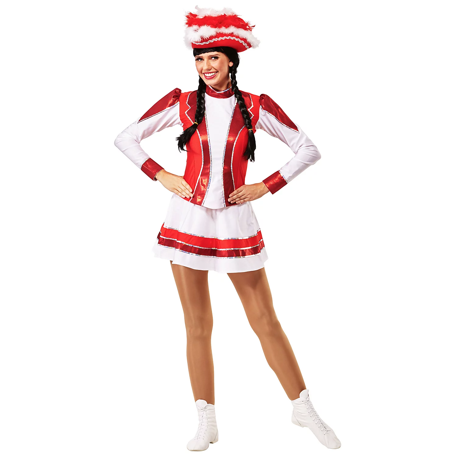 buttinette Déguisement de majorette pour femmes, rouge/blanc/argent