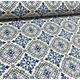 Mosaic Fabric, Tile Fabric, Blue White Fabric, Turkish Ottoman Moroccan Ceramic Upholstery Cotton Canvas Decorative Tablecloth Fabric Yard