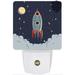 menggutong Outer Space Space Exploration Rocket Spaceship Printed LED Dusk-To-Dawn Night Light in Blue/White | 4.5 H x 2.95 W x 1.14 D in | Wayfair