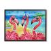 Trinx Flamingo Friends Tropical Island Coast by Paul Brent - Graphic Art on Wood in Blue/Brown/Pink | 16 H x 20 W x 1.5 D in | Wayfair