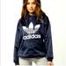 Adidas Tops | Adidas Originals Satin Trefoil Pullover Hoodie Sweatshirt Women Navy Blue | Color: Blue | Size: Xl