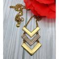 J. Crew Jewelry | Long Gold Tone J. Crew Chevron Rhinestone Pendant Necklace 32" Rolo Chain | Color: Gold | Size: 32"