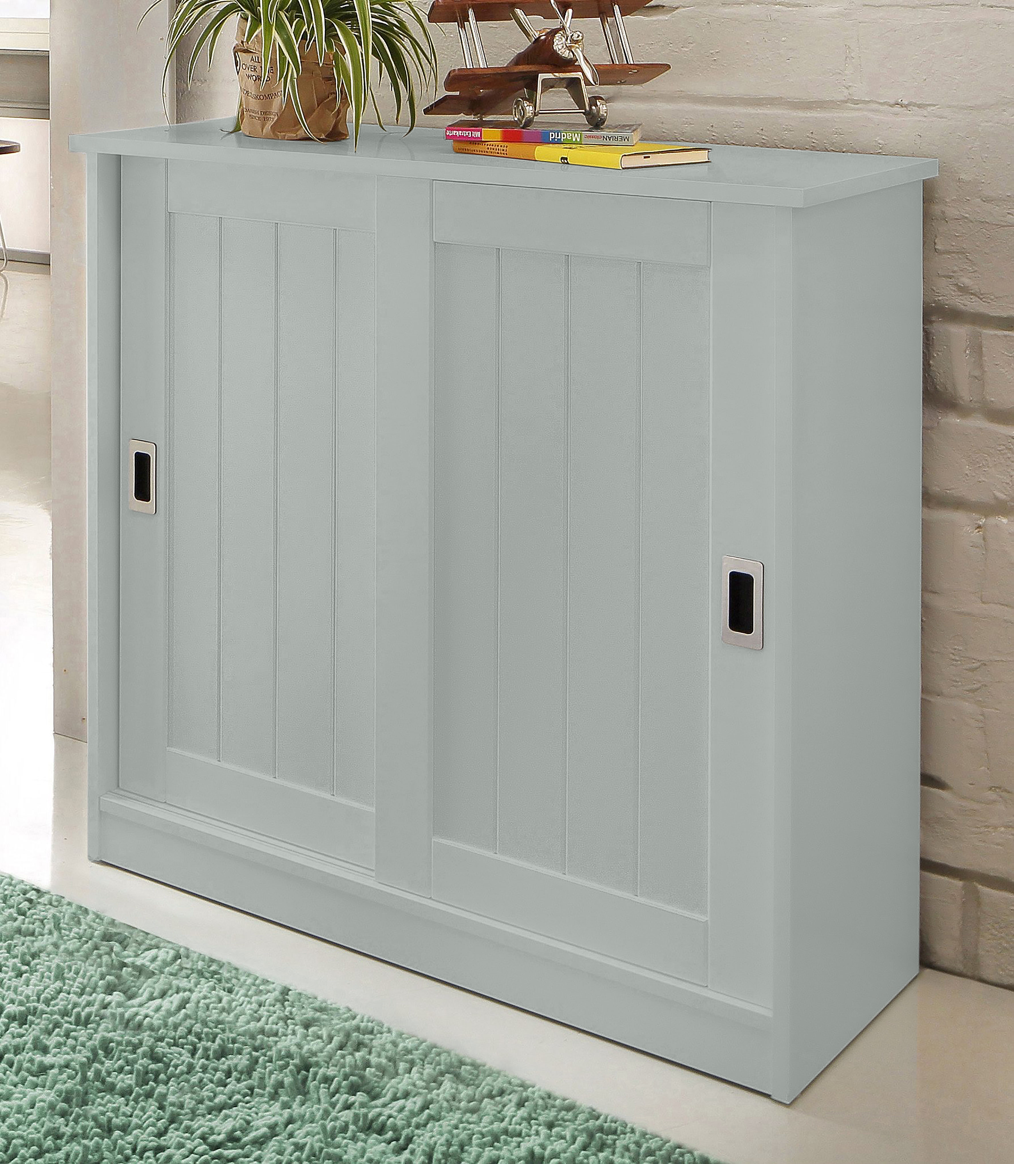 Schuhschrank HOME AFFAIRE "Nekso", grün (salbei), B:83cm H:86cm T:38,5cm, Schränke, Schuhschrank, Breite 83 cm, aus MDF oder Massivholz, FSC-zertifiziert