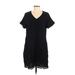 Cotton Bleu Casual Dress - Shift V Neck Short sleeves: Black Print Dresses - Women's Size Small