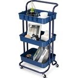 HomCom 3 Tier Rolling Trolley w/ Hook & Handle Storage Organizer Metal in Blue | 34 H x 16 W x 13 D in | Wayfair B09YD6416Y.3DarkBlue