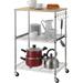 Latitude Run® 3-Tier Wire Rolling Kitchen Cart, Food Service Cart, Microwave Stand, Oak Cutting Board & Chrome, Silver Wood | Wayfair