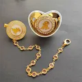 Attache-tétine de luxe pour bébé Bling doré perles strass doré mignon Winnie l'ourson Simba roi