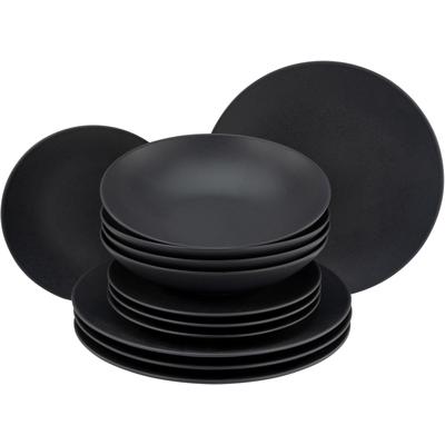 Tafelservice CREATABLE "Geschirr-Set Soft Touch Black", schwarz, 12 tlg., Steinzeug, Geschirr-Sets, Service, schwarz, se