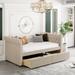 Twin Size Glam Backless Design Storage Bed Button-Tufed Upholstered Daybed with 2 Drawers / Rolled Arms / Wood Slat Support