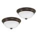 CORAMDEO 11 LED Flush Mount Ceiling Fixture Color Switch Built in LED 125W of Light from 16.4W of Power 1150 Lumen Dimmable Bronze Finish w/Frosted Glass - 2 Pack (C011-83050LED-BRZ 2 PK)