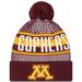 Men's New Era Maroon Minnesota Golden Gophers Logo Striped Cuff Knit Hat with Pom