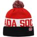 Men's Nike Black/Red Canada Soccer Classic Stripe Cuffed Knit Hat with Pom