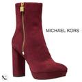 Michael Kors Shoes | Michael Kors Frenchie Brandy Red Suede Stiletto Block Heel Platform Ankle Bootie | Color: Pink/Red | Size: 8.5