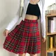 Jupe plissée de style gothique punk taille haute allongée grande taille Harajuku rouge vêtements