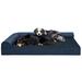 FurHaven Plush Fur & Almond Print Cooling Gel Top Deluxe L-Chaise Pet Bed Polyester/Memory Foam in Blue | 9.5 H x 19 W x 16 D in | Wayfair 84636095