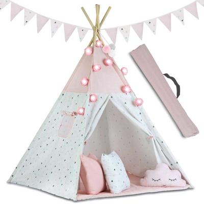 Tipi Wigwam Zelt - Spielzelt mit Licht & Girlanden - Pink