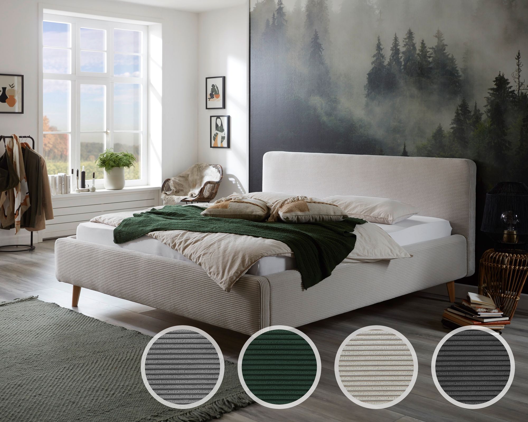 meise.möbel »Mattis« Polsterbett Cord mit Bettkasten 180x200 cm / anthrazit / ohne Bettkasten