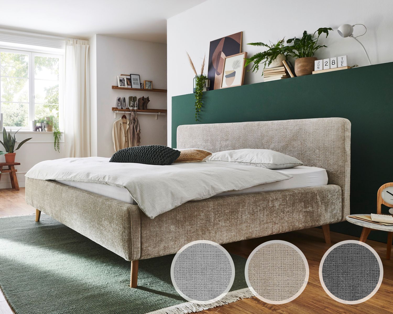 meise.möbel »Mattis« Polsterbett Bouclé mit Bettkasten 160x200 cm / anthrazit / ohne Bettkasten