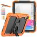 Case for iPad 10th Gen 10.9 2022 Military Grade Protective Silicone PC Cover for iPad 10th Gen Adjustable Kickstand & Shoulder Strap & Pencil Holder & 3-layer Protection Orange+Black