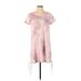 Hem & Thread Casual Dress - Shift Scoop Neck Short sleeves: Pink Print Dresses - Women's Size Small