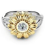 Kayannuo Gifts For Women Christmas Clearance Exquisite Women s Two Tone Silver Floral Ring Round Diamond Gold Sunflower Jewel Christmas Gifts