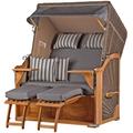 Mr. Deko Strandkorb Komplettset - bene living - Schaalsee Teak - PE grau - Modell 544 - inkl. Liftersystem