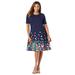 Plus Size Women's Stretch Ponte Flare Dress by Jessica London in Navy Garden Floral (Size 18 W)