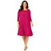Plus Size Women's Three-Quarter Sleeve T-shirt Dress by Jessica London in Cherry Red (Size 32 W)