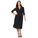 Plus Size Women's Stretch Lace A-Line Dress by Jessica London in Black (Size 28 W) V-Neck 3/4 Sleeves