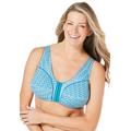 Plus Size Women's Cotton Front-Close Wireless Bra by Comfort Choice in Deep Teal Geo Tile (Size 42 D)