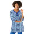 Plus Size Women's 7-Day Three-Quarter Sleeve Grommet Lace-Up Tunic by Woman Within in Deep Cobalt Mosaic (Size 5X)