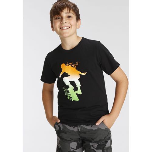 „T-Shirt KIDSWORLD „“Skating““ Gr. 176/182, schwarz Jungen Shirts T-Shirts Druck“